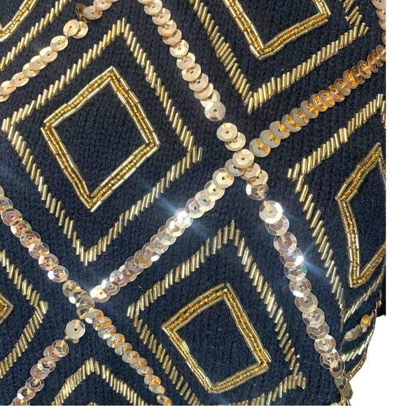 Vintage Alfred Dunner Beaded Sequin Sweater black / gold diamon argyle 70s / 80s - Picture 6 of 9